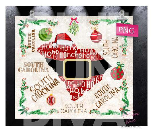 South Carolina  HoHoHo - Digital tumbler wrap for 20 oz skinny straight tumbler