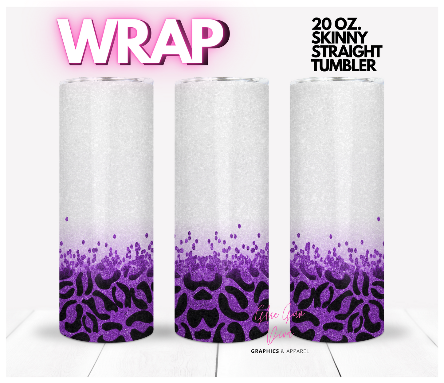 Leopard Purple and glitter- Digital tumbler wrap for 20 oz skinny straight tumbler