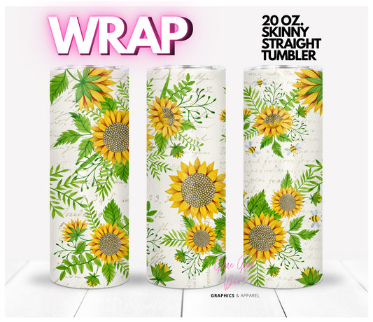 Sunflower script - Digital tumbler wrap for 20 oz skinny straight tumbler