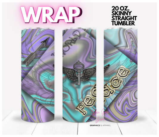 World Peace Wings- Digital  tumbler wrap for 20 oz skinny straight tumbler