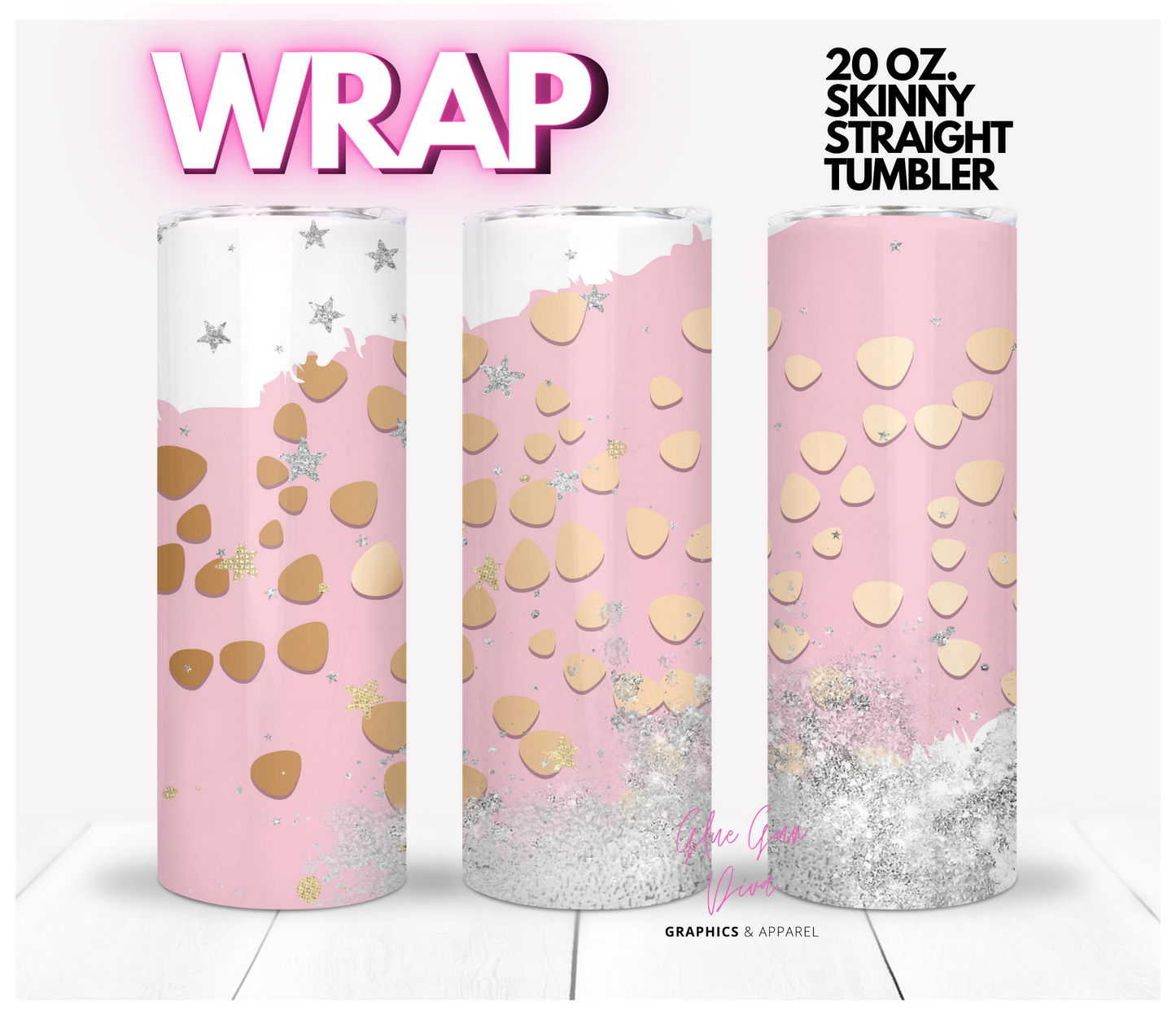 Pink White Abstract  Gold Silver Background- Digital tumbler wrap for 20 oz skinny straight tumbler