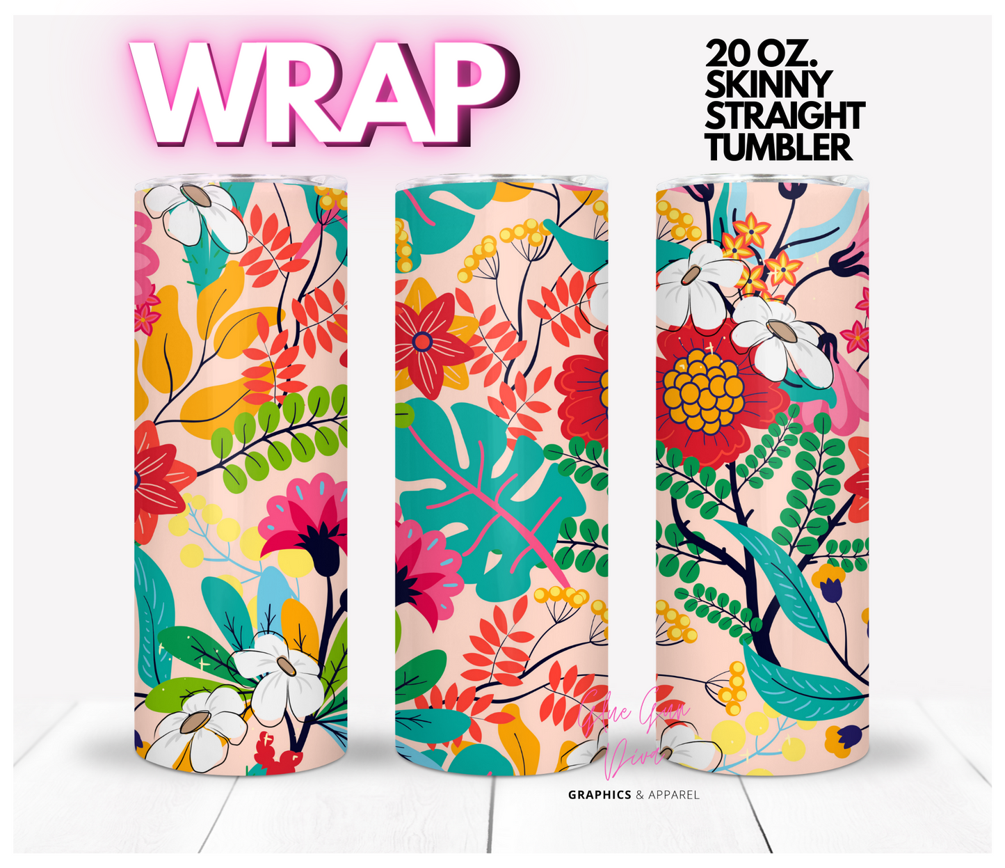 Flower Party -  Digital tumbler wrap for 20 oz skinny straight tumbler