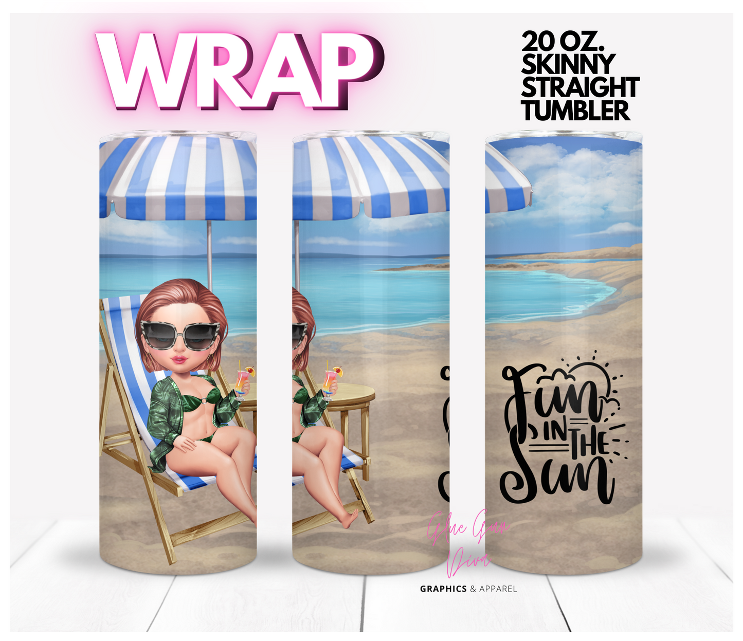 Fun in the Sun 3 -   Digital tumbler wrap for 20 oz skinny straight tumbler