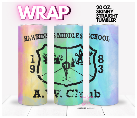 Hawkins Middle School Stranger Things- Digital tumbler wrap for 20 oz skinny straight tumbler