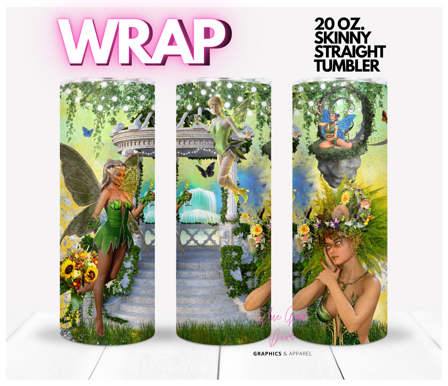 Fairies World - Digital tumbler wrap for 20 oz skinny straight tumbler