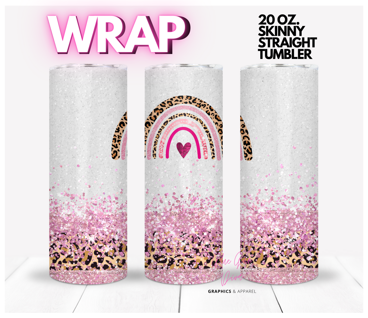 Leopard heart Glitter- Digital tumbler wrap for 20 oz skinny straight tumbler