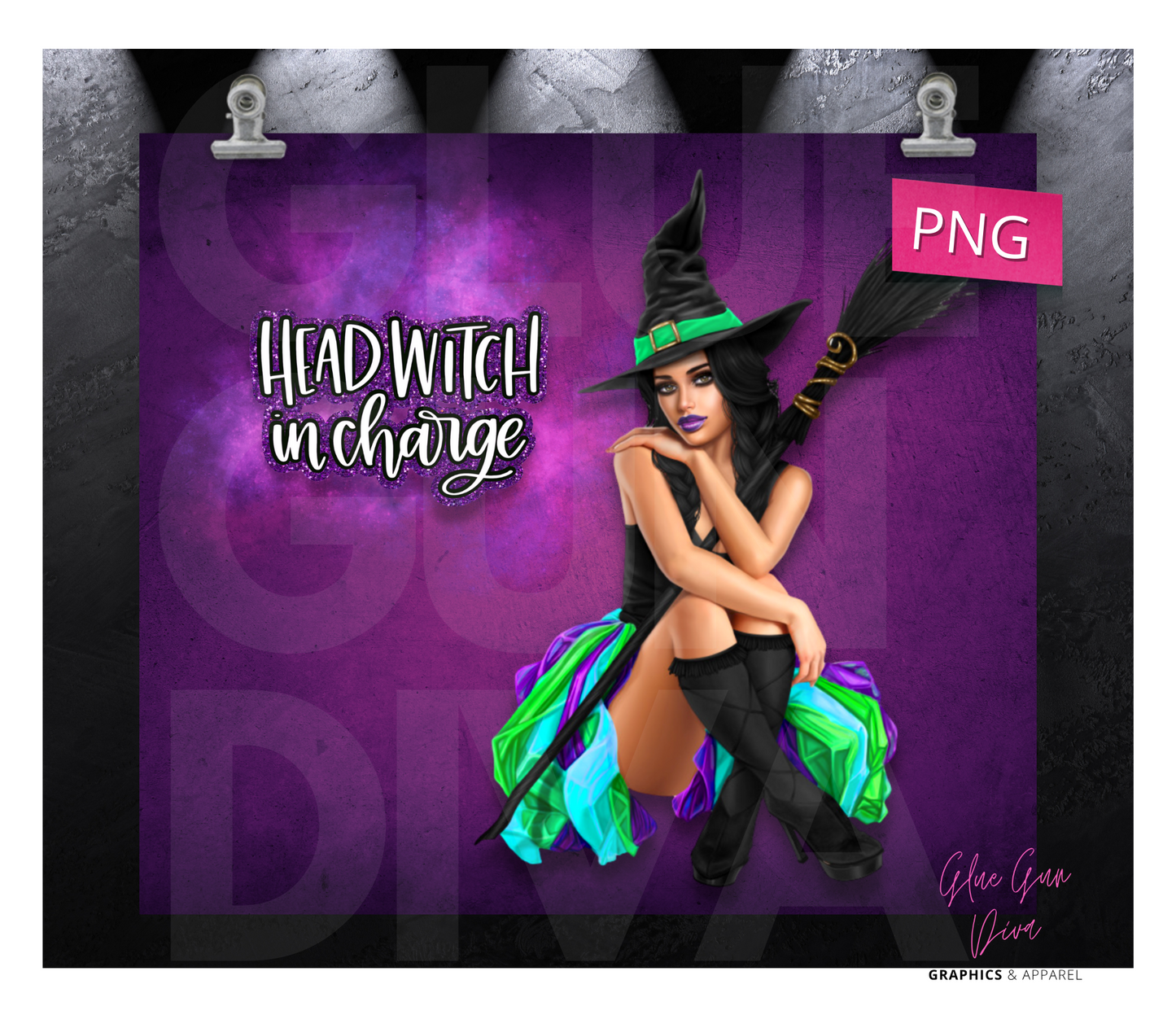 Head Witch In Charge-  Digital tumbler wrap for 20 oz skinny straight tumbler