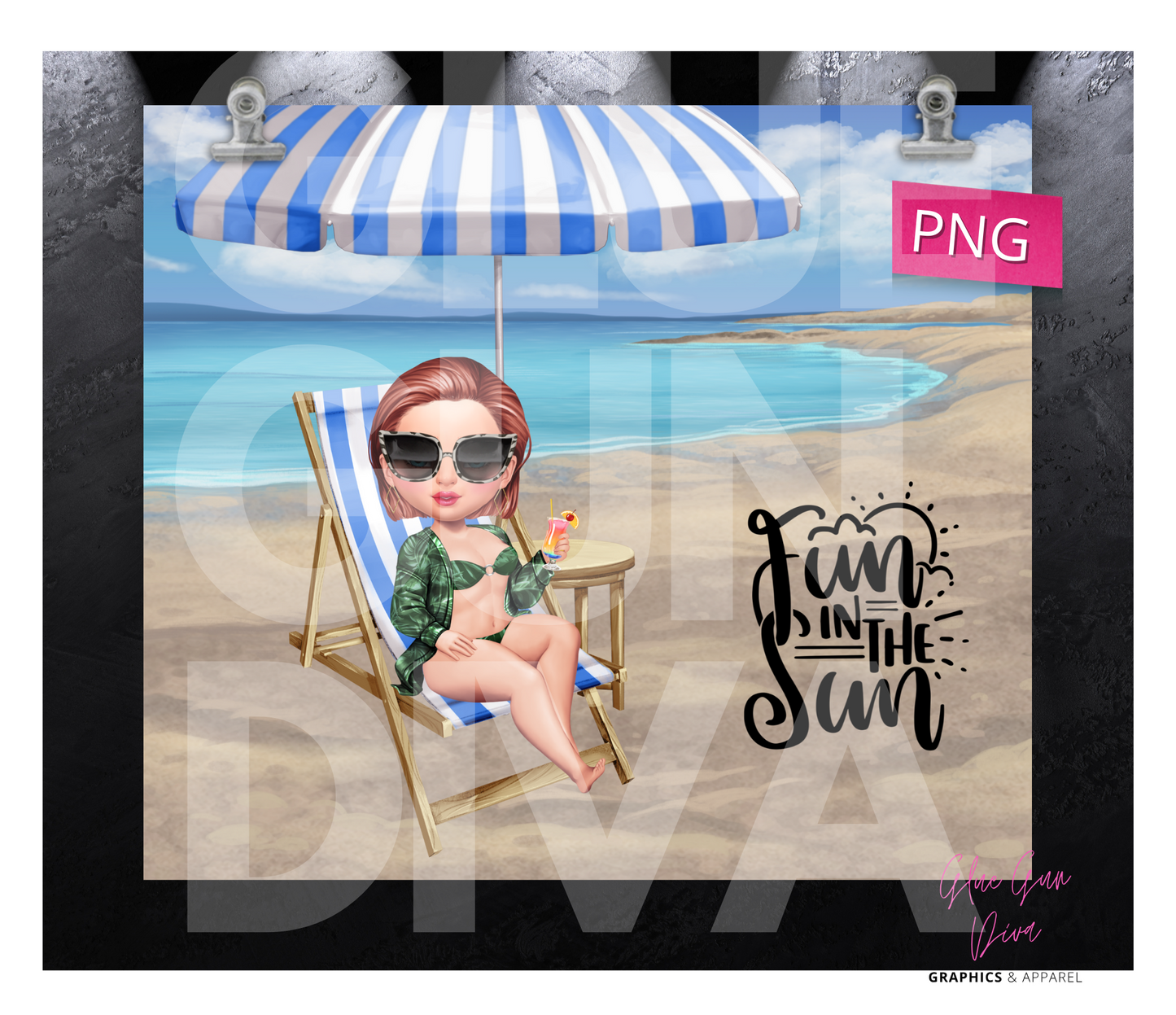 Fun in the Sun 3 -   Digital tumbler wrap for 20 oz skinny straight tumbler