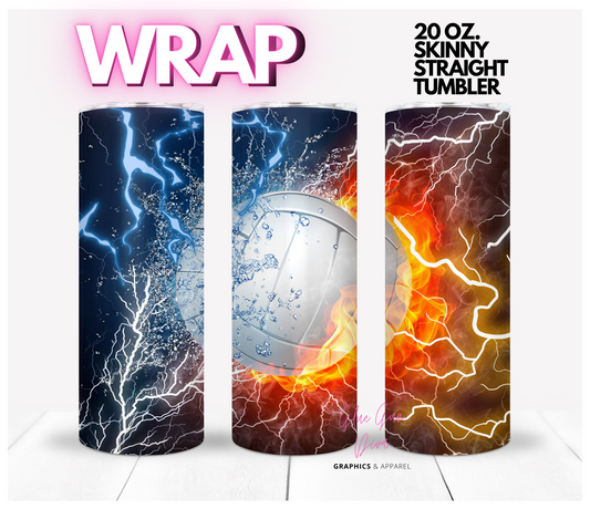 Volleyball Fire & Ice - Digital tumbler wrap for 20 oz skinny straight tumbler