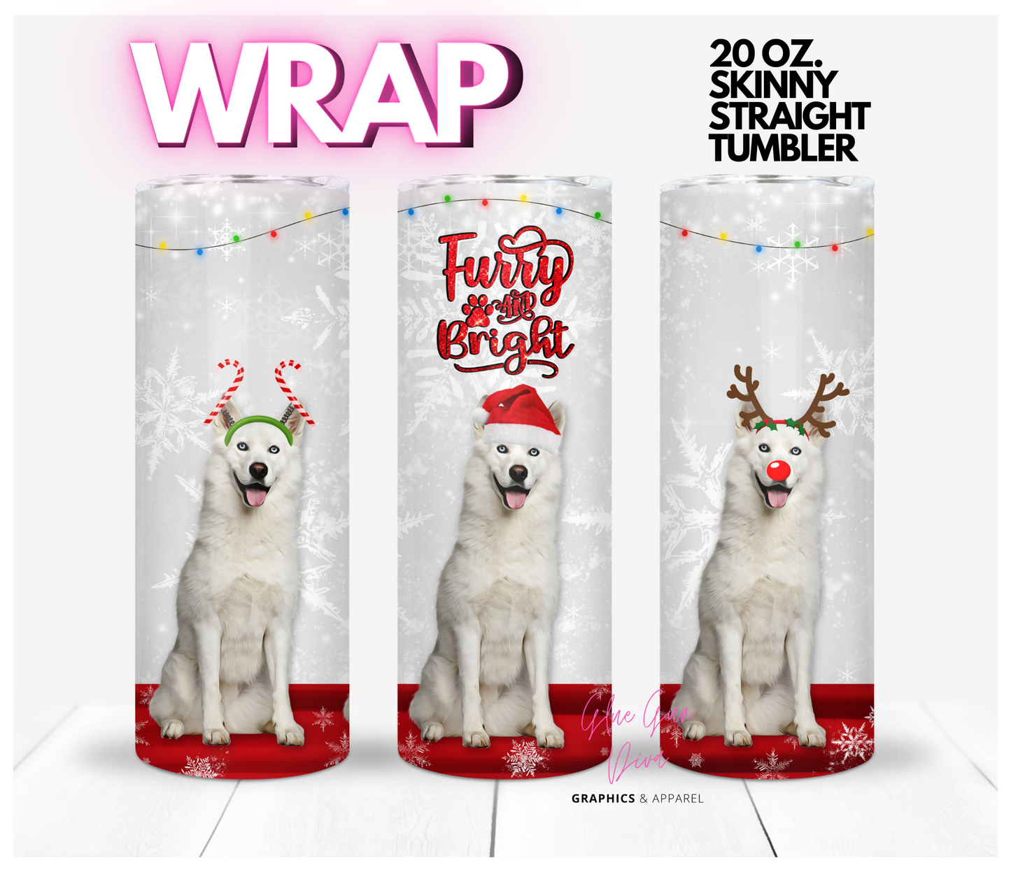 Siberian Husky furry and bright - Digital tumbler wrap for 20 oz skinny straight tumbler