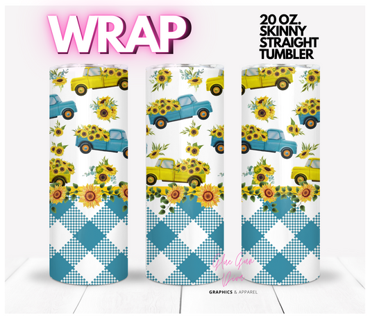 Truckload of Sunflowers-   Digital tumbler wrap for 20 oz skinny straight tumbler