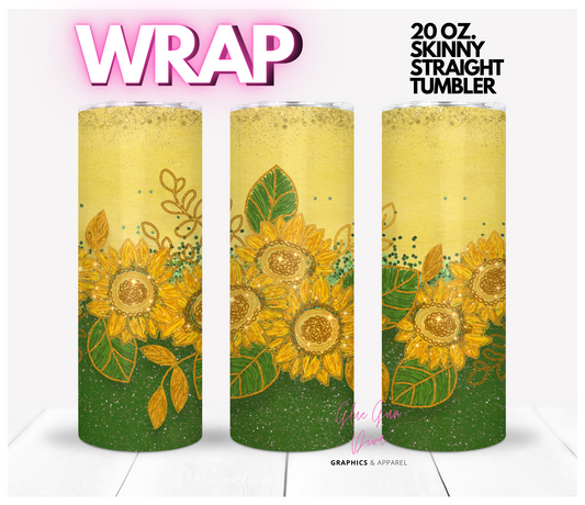 Embroidered Sunflowers - Digital tumbler wrap for 20 oz skinny straight tumbler