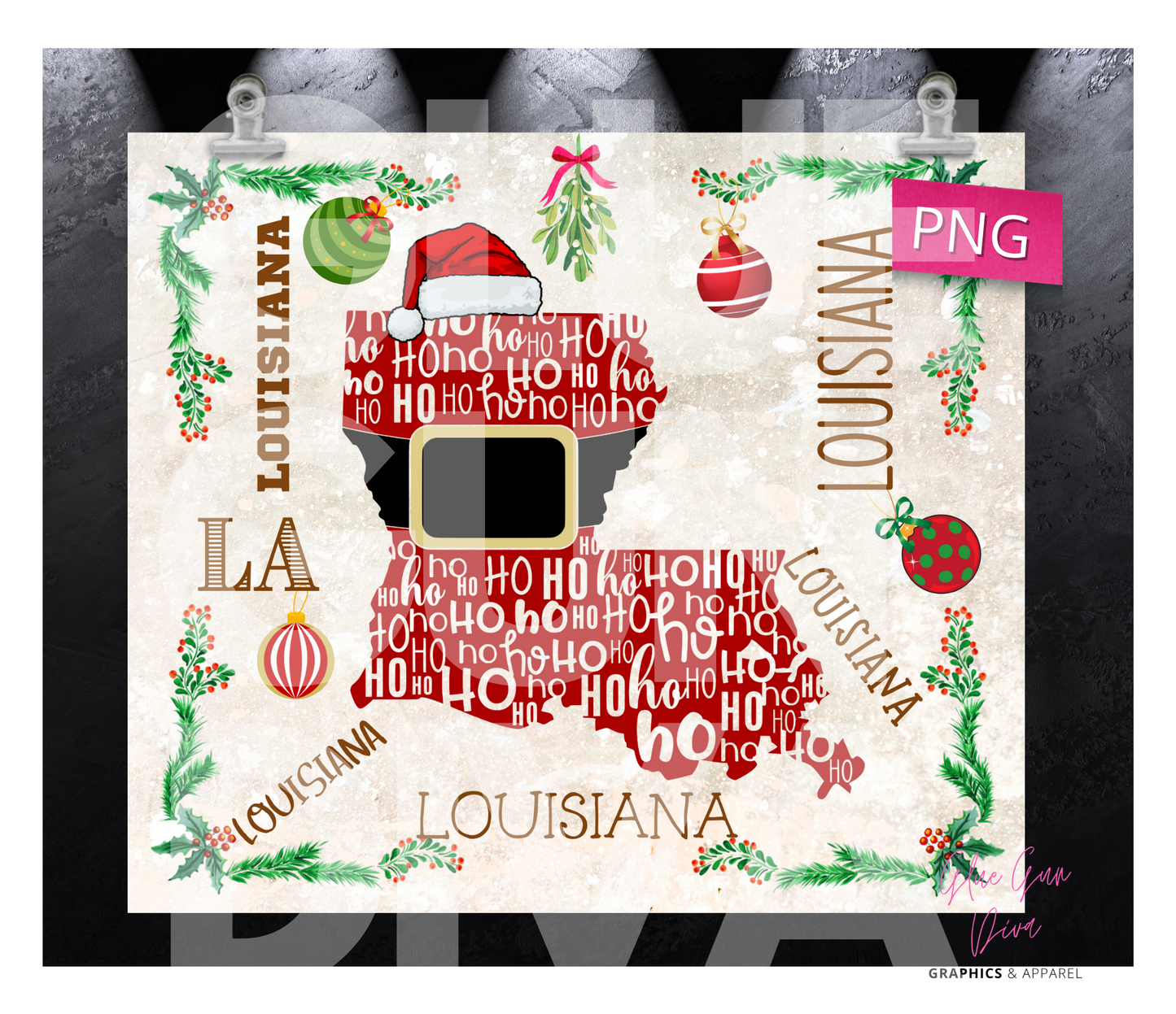 Louisiana HoHoHo - Digital tumbler wrap for 20 oz skinny straight tumbler