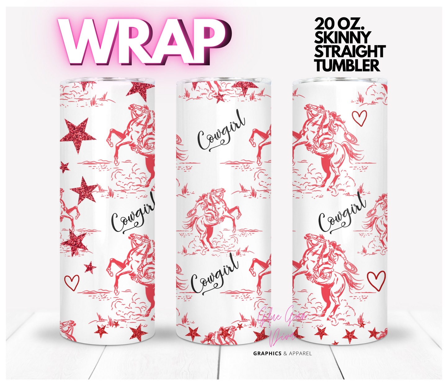 Red Vintage Cowgirl- Digital tumbler wrap for 20 oz skinny straight tumbler