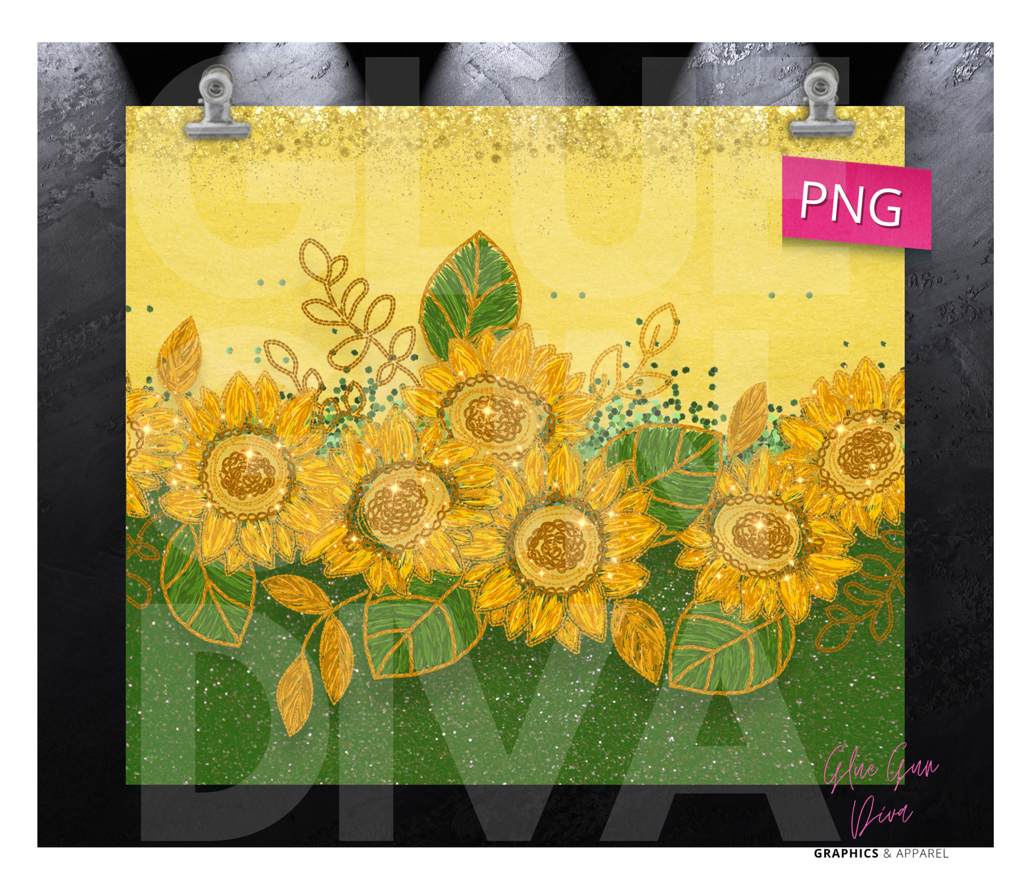 Embroidered Sunflowers - Digital tumbler wrap for 20 oz skinny straight tumbler