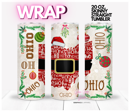 Ohio HoHoHo - Digital tumbler wrap for 20 oz skinny straight tumbler