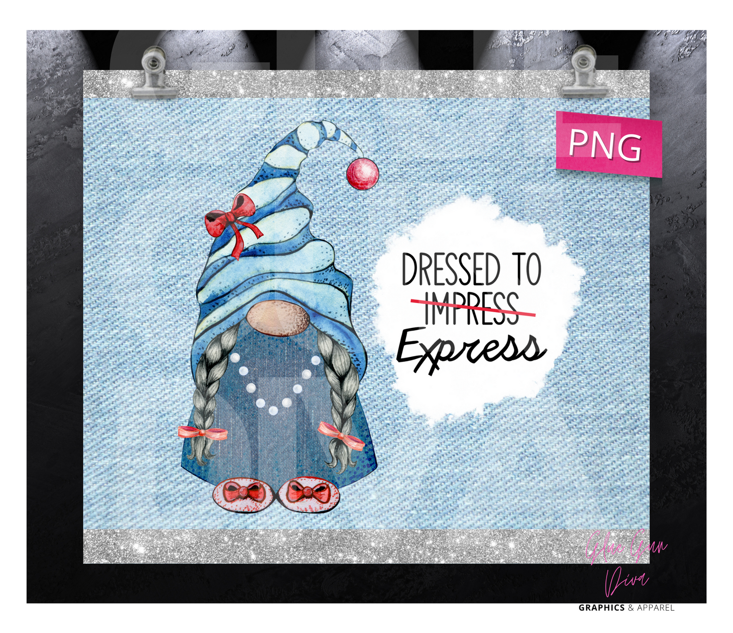 Dressed to Express Gnome -  Digital tumbler wrap for 20 oz skinny straight tumbler