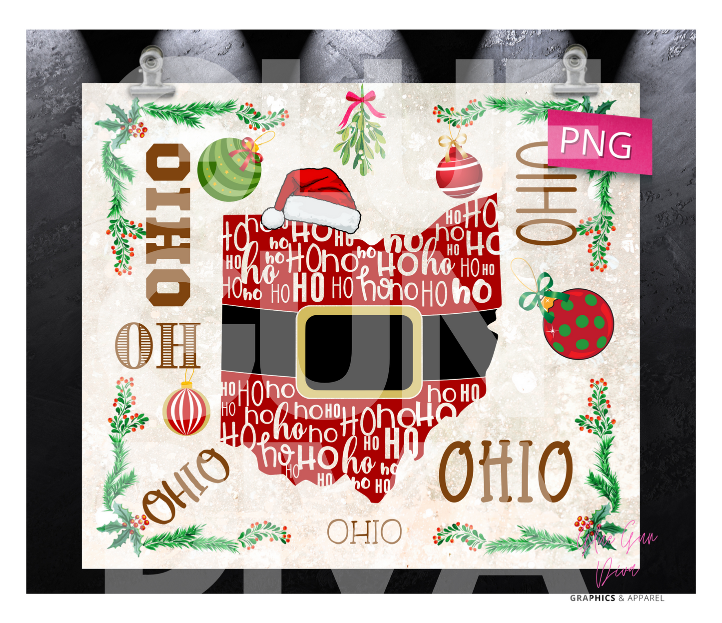 Ohio HoHoHo - Digital tumbler wrap for 20 oz skinny straight tumbler