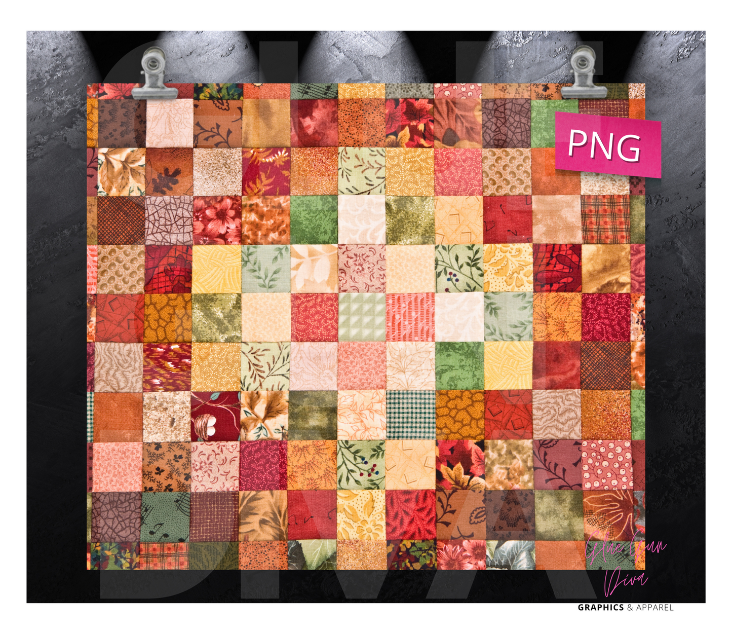 Fall Colors Quilt -  Digital tumbler wrap for 20 oz skinny straight tumbler