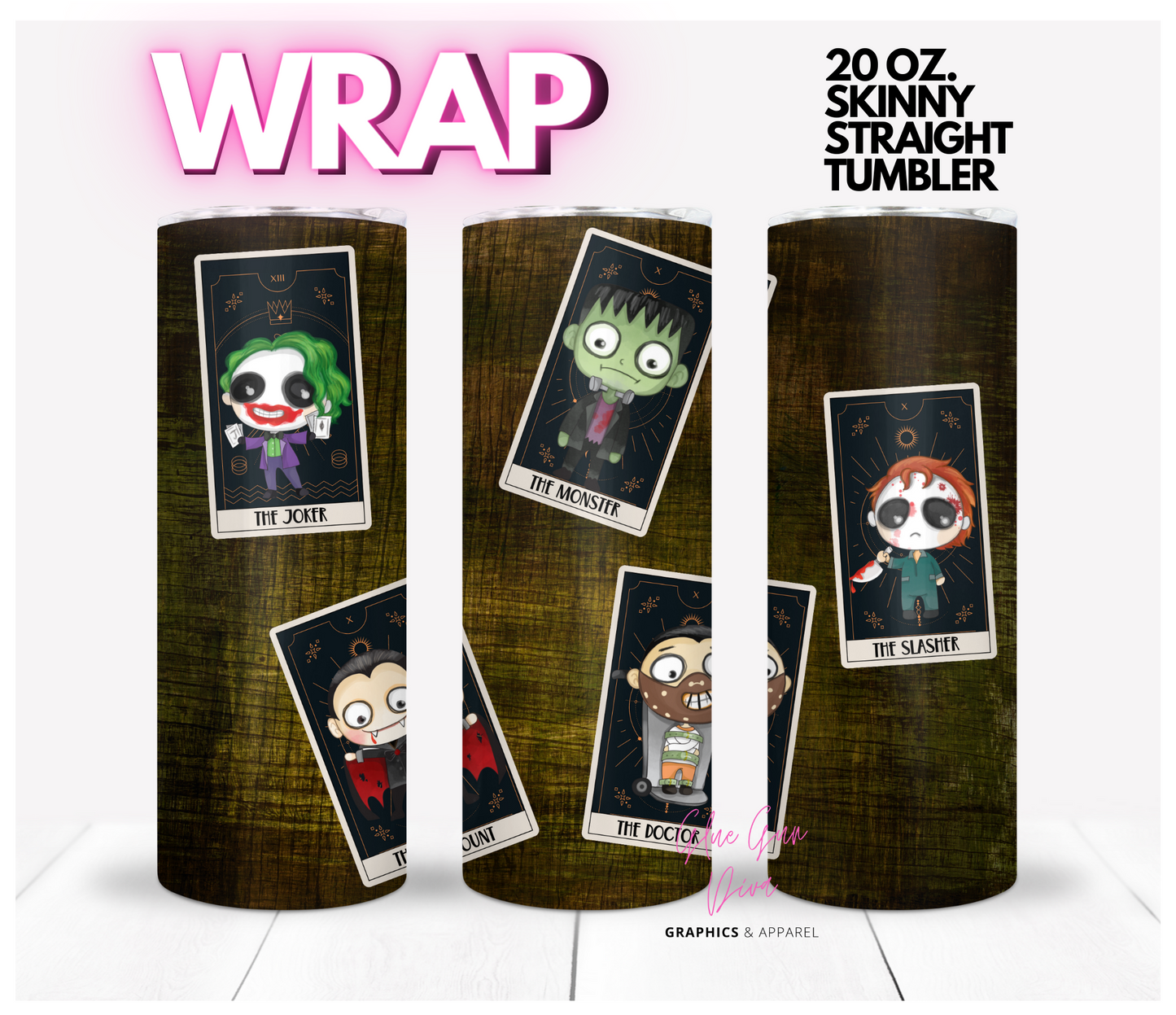 Horror Boys Tarot Cards-  Digital tumbler wrap for 20 oz skinny straight tumbler