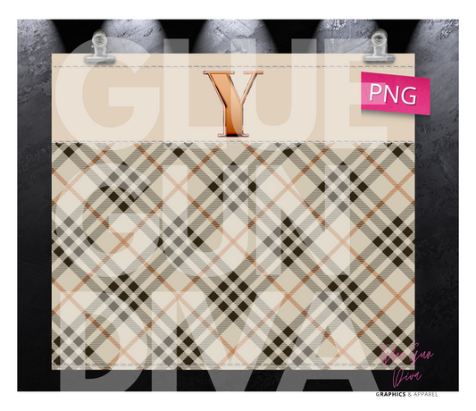 Letter Y Plaid Canvas with Initial  -  Digital tumbler wrap for 20 oz skinny straight tumbler