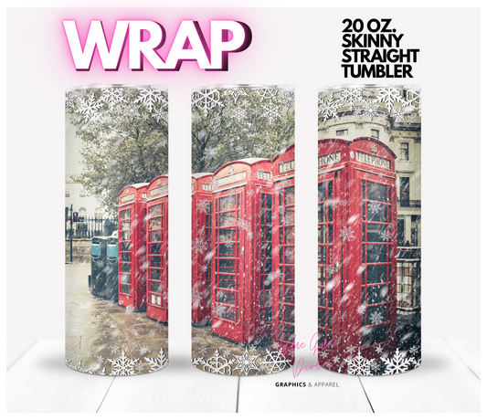 Snow and Telephone Booths - Digital tumbler wrap for 20 oz skinny straight tumbler