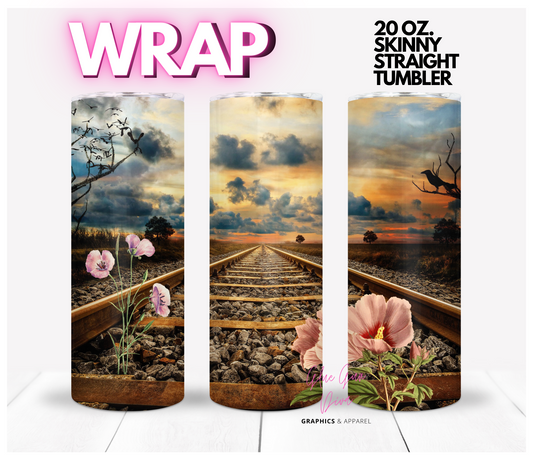 Rail Road Flowers - Digital tumbler wrap for 20 oz skinny straight tumbler