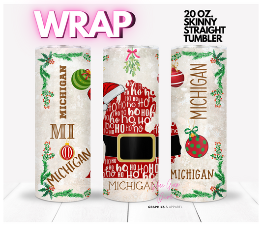 Michigan HoHoHo - Digital tumbler wrap for 20 oz skinny straight tumbler