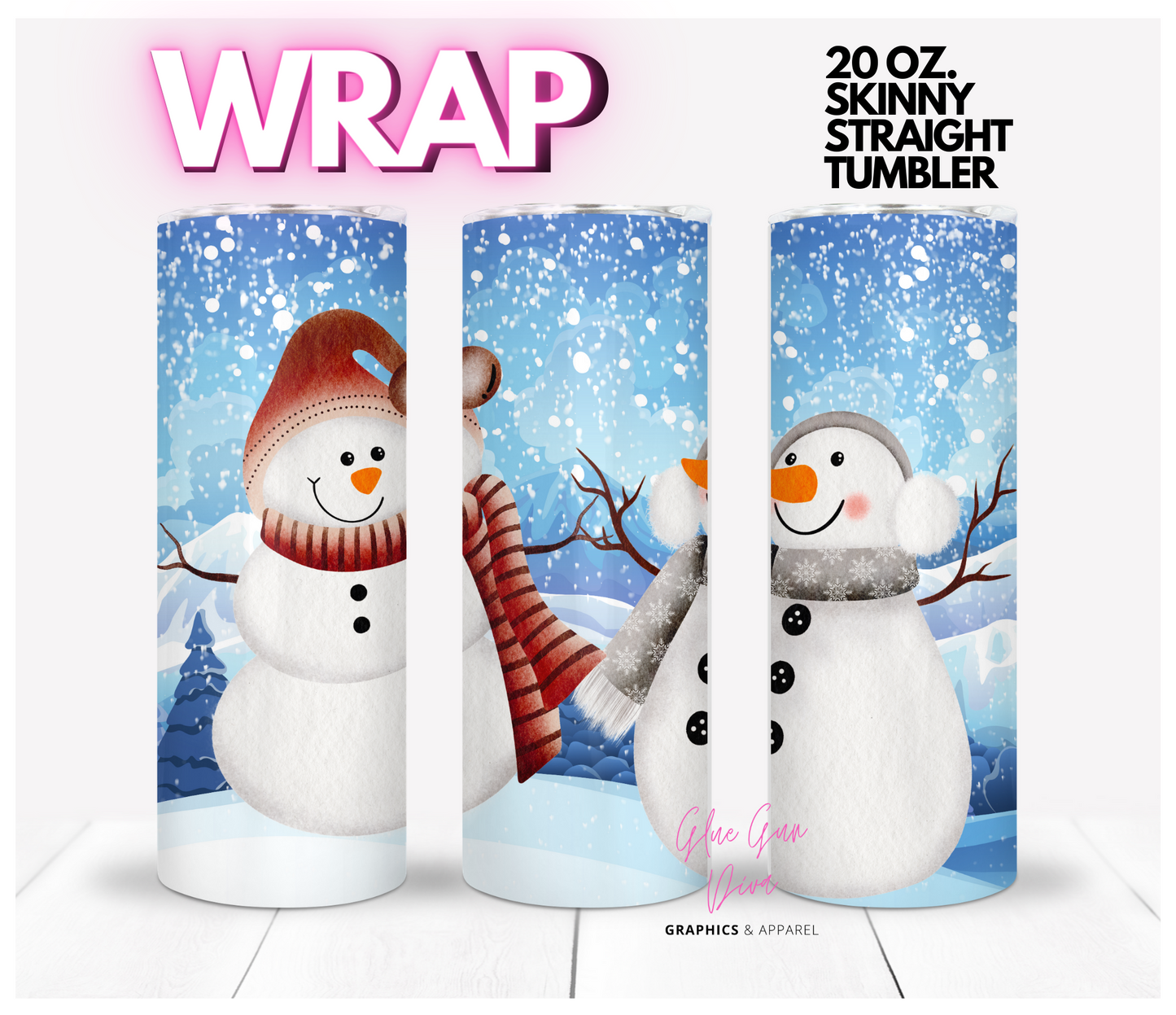 Snowmen Snowy Scene- Digital tumbler wrap for 20 oz skinny straight tumbler