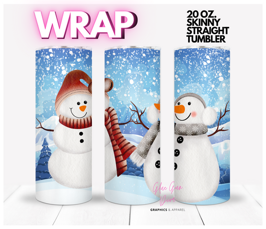 Snowmen Snowy Scene- Digital tumbler wrap for 20 oz skinny straight tumbler