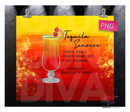 Tequila Sunrise- Digital tumbler wrap for 20 oz skinny straight tumbler