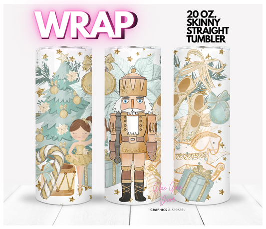 Nutckracker Mint and Gold- Digital tumbler wrap for 20 oz skinny straight tumbler