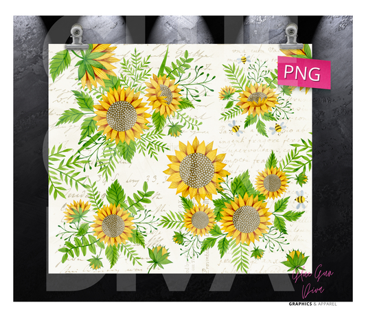 Sunflower script - Digital tumbler wrap for 20 oz skinny straight tumbler