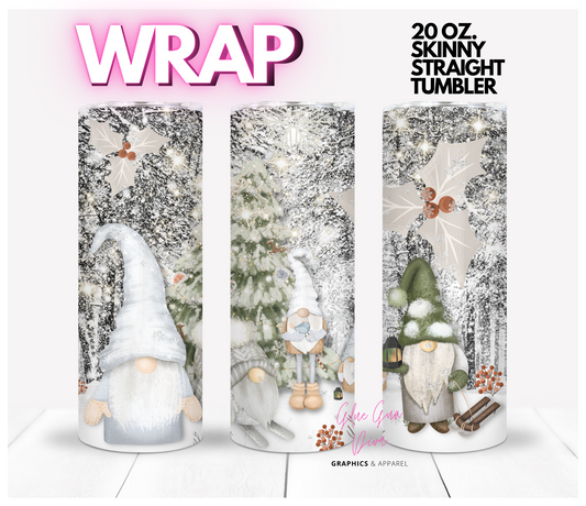 Winter Forest Gnomes - Digital tumbler wrap for 20 oz skinny straight tumbler