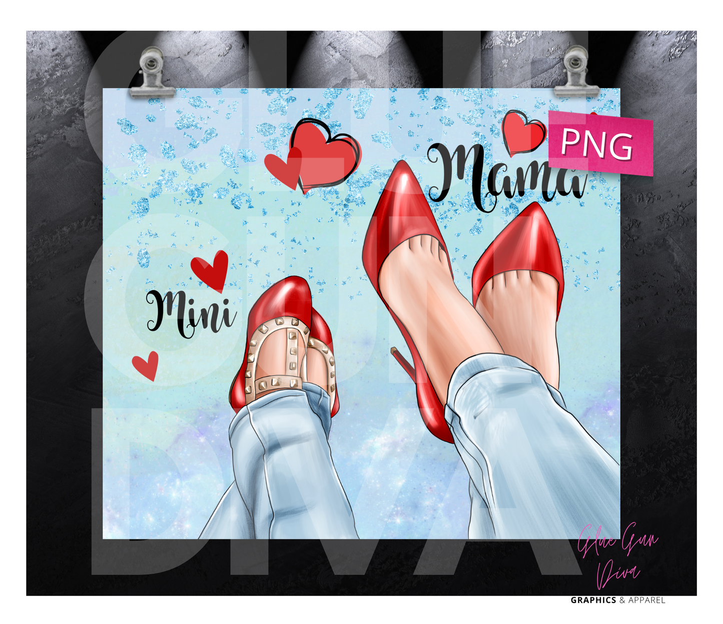 Mama and Mini Dress up shoes - Red - Digital tumbler wrap for 20 oz skinny straight tumbler