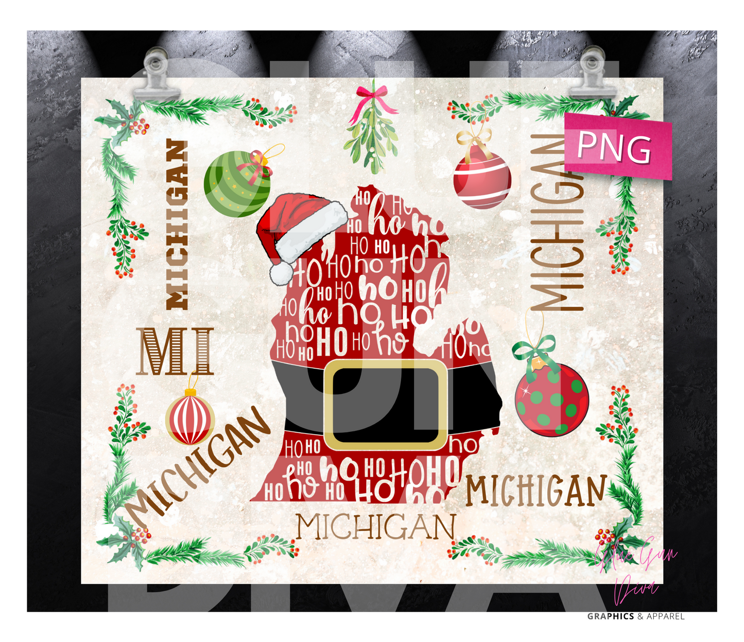 Michigan HoHoHo - Digital tumbler wrap for 20 oz skinny straight tumbler