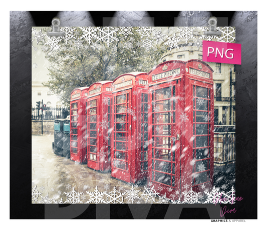 Snow and Telephone Booths - Digital tumbler wrap for 20 oz skinny straight tumbler