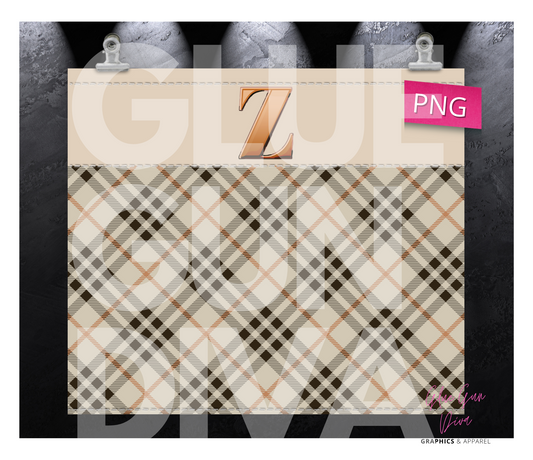 Letter Z Plaid Canvas with Initial  -  Digital tumbler wrap for 20 oz skinny straight tumbler