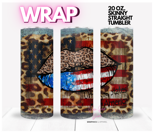 USA Lips Leopard print - Digital tumbler wrap for 20 oz skinny straight tumbler