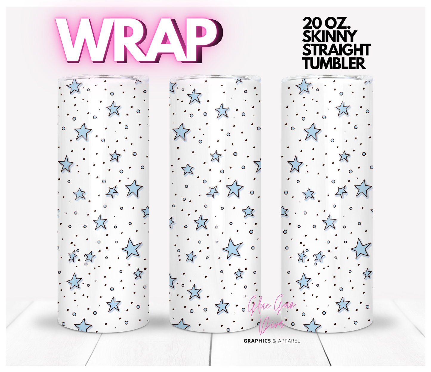 Blue Doodle Stars- Digital tumbler wrap for 20 oz skinny straight tumbler