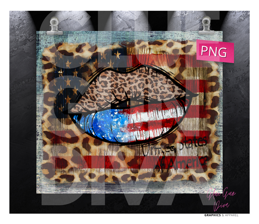 USA Lips Leopard print - Digital tumbler wrap for 20 oz skinny straight tumbler