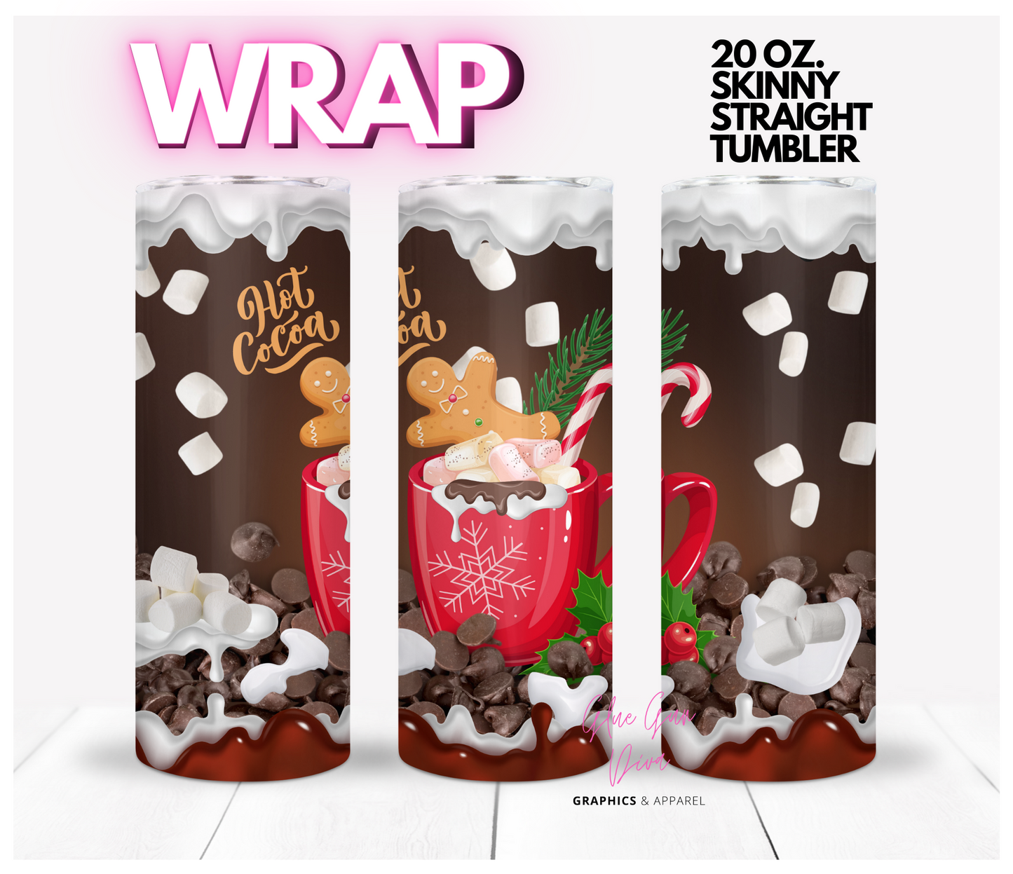 Hot Cocoa - Digital tumbler wrap for 20 oz skinny straight tumbler