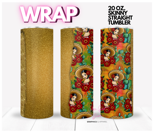 Rosita in Gold torn paper-  Digital tumbler wrap for 20 oz skinny straight tumbler