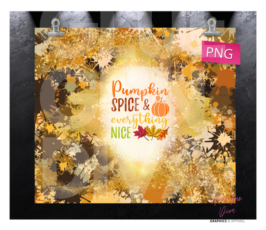 Pumpkin Spice Paint Splatter -  Digital tumbler wrap for 20 oz skinny straight tumbler