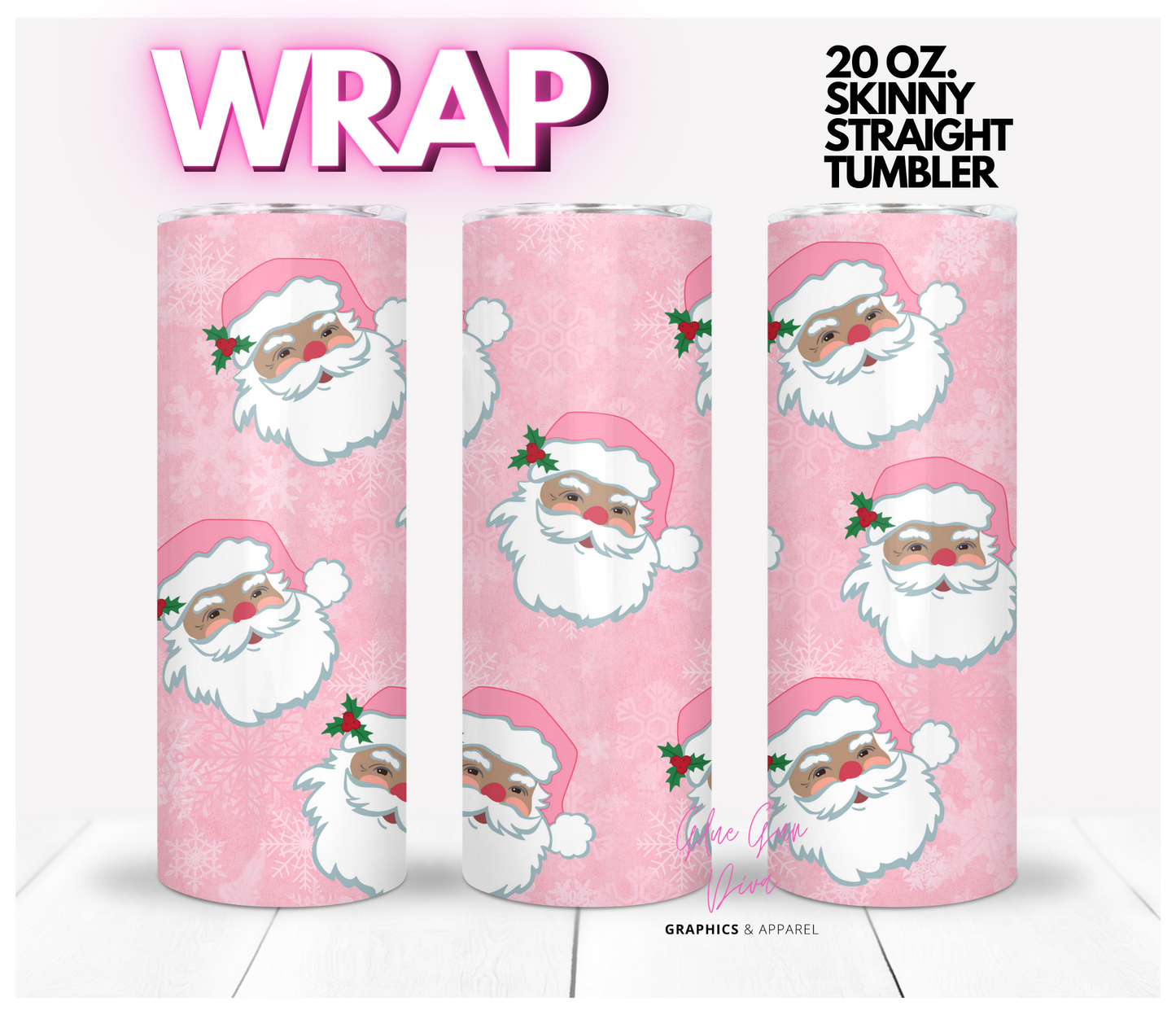 Pink Santa Skin Tone 1 - Digital tumbler wrap for 20 oz skinny straight tumbler