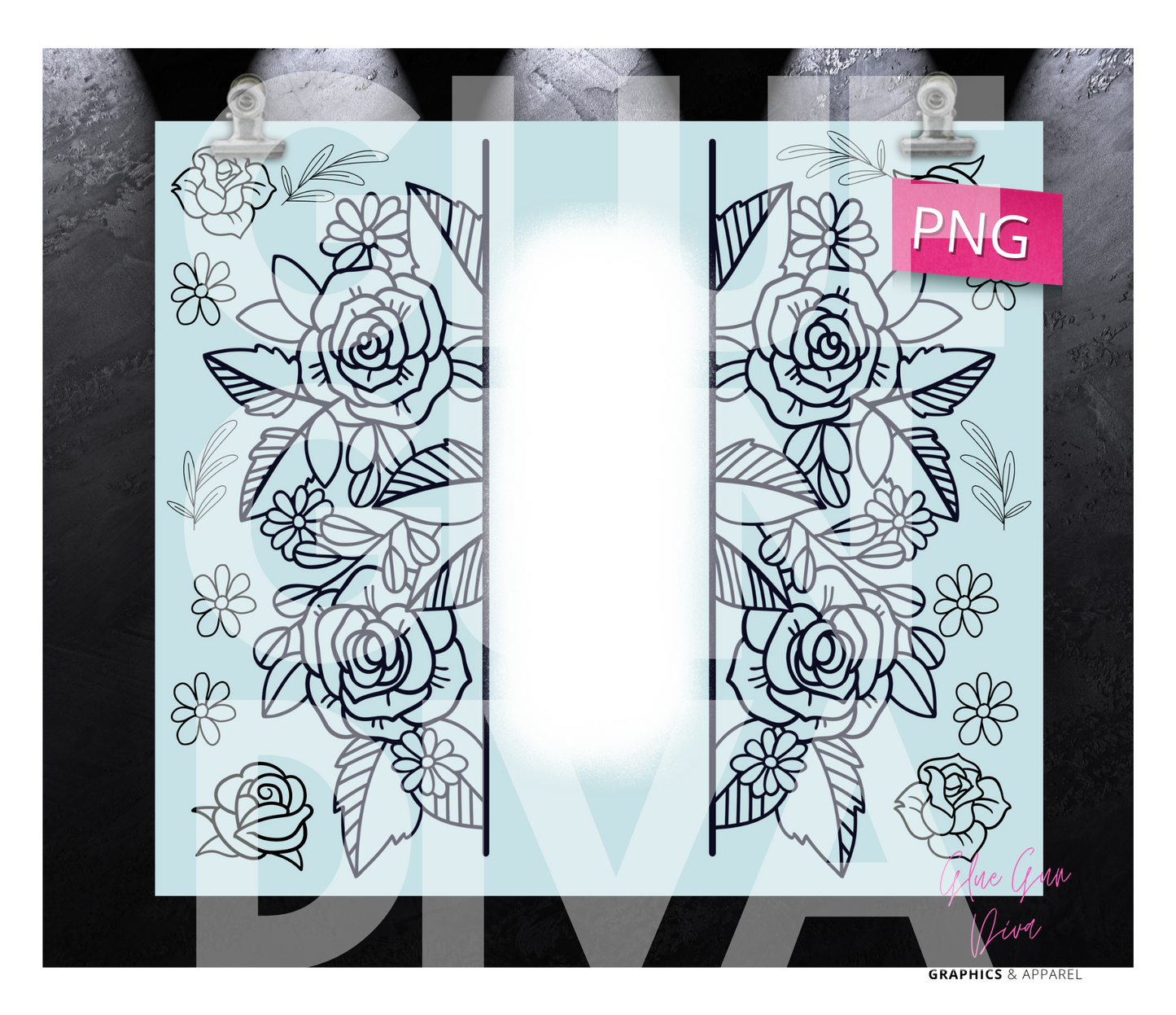 Flower Sketches Blank Add your Name- Digital tumbler wrap for 20 oz skinny straight tumbler