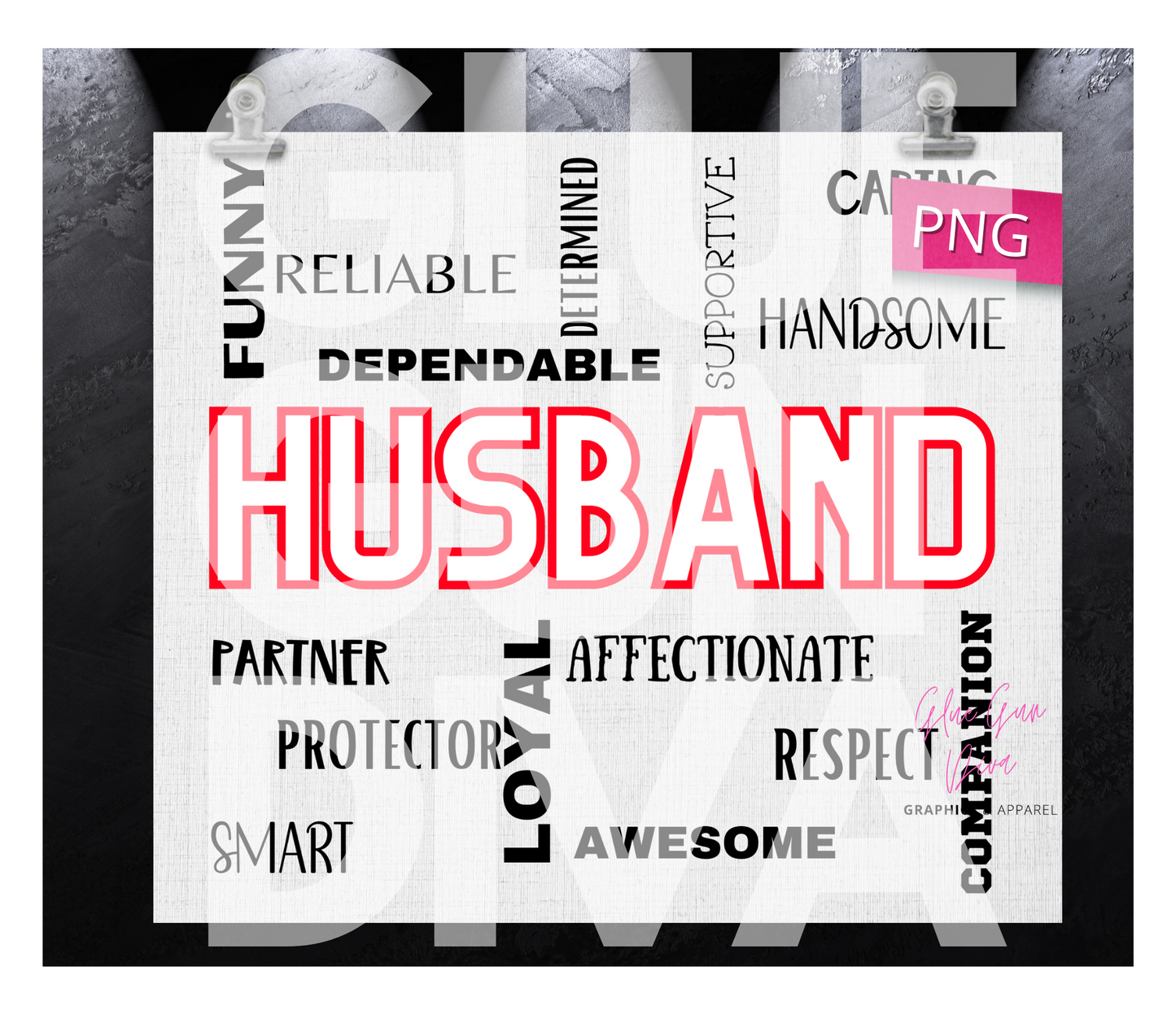 Husband Words - Digital tumbler wrap for 20 oz skinny straight tumbler