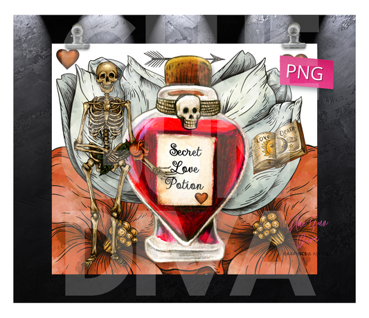 Secret Love Potion Skeleton - Digital tumbler wrap for 20 oz skinny straight tumbler