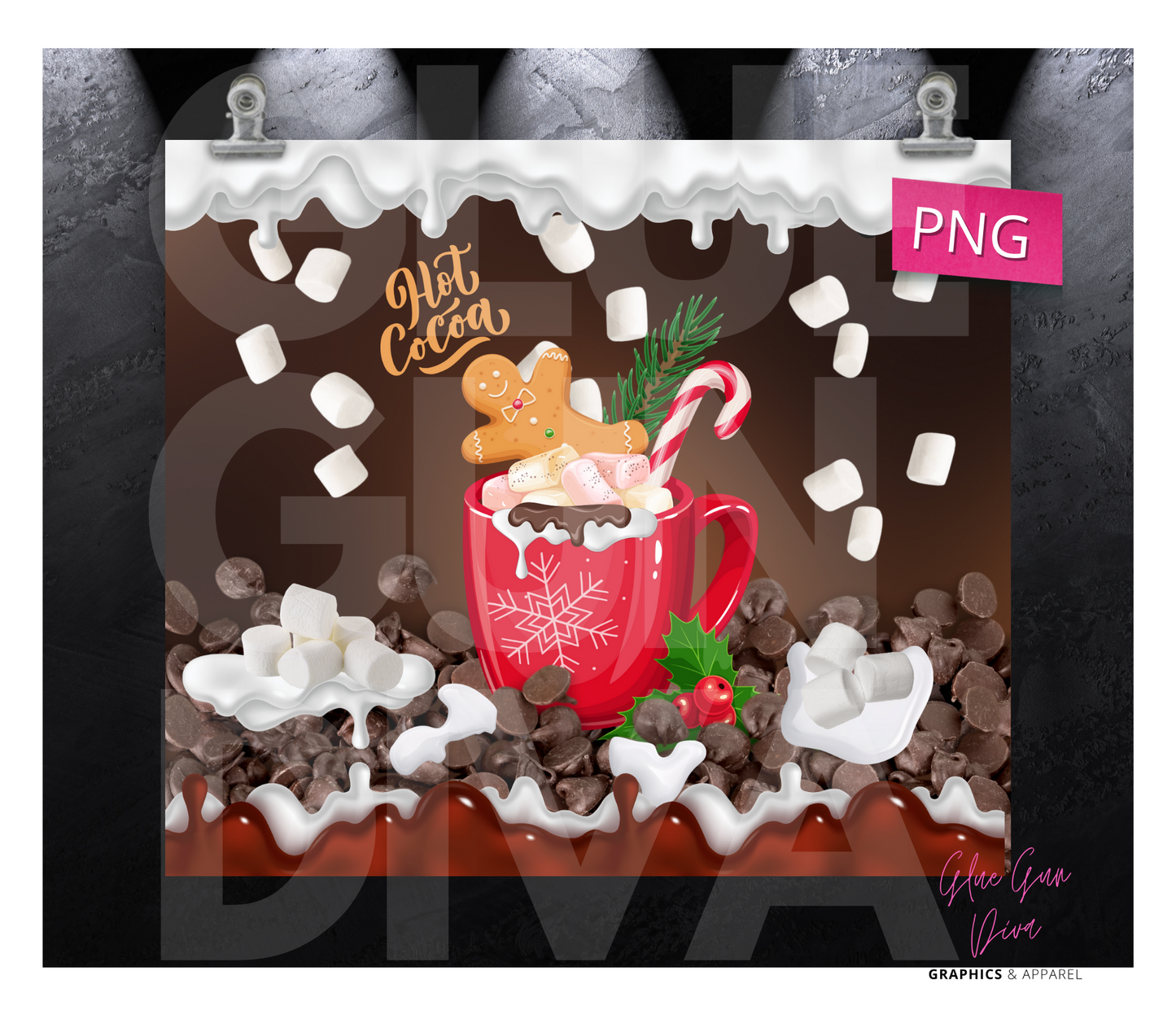 Hot Cocoa - Digital tumbler wrap for 20 oz skinny straight tumbler