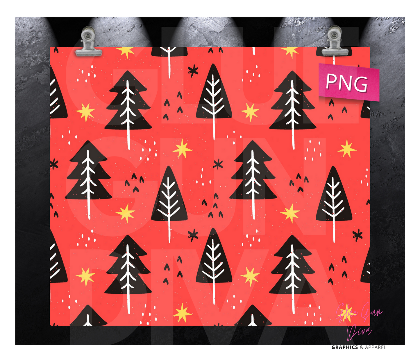 Bright Black Trees - Digital tumbler wrap for 20 oz skinny straight tumbler